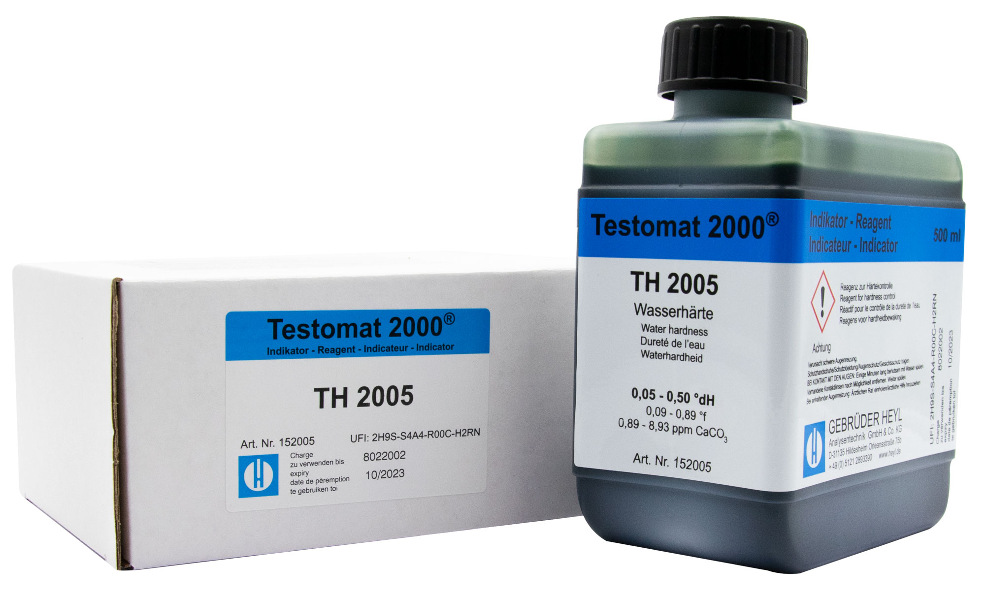 Testomat® Indikator TH2005 500ml Testomat® Indikator TH2005 500ml, Flasche mit Produktetikett und Messbereich 0,05–0,50 °dH, Wasserqualitätstest