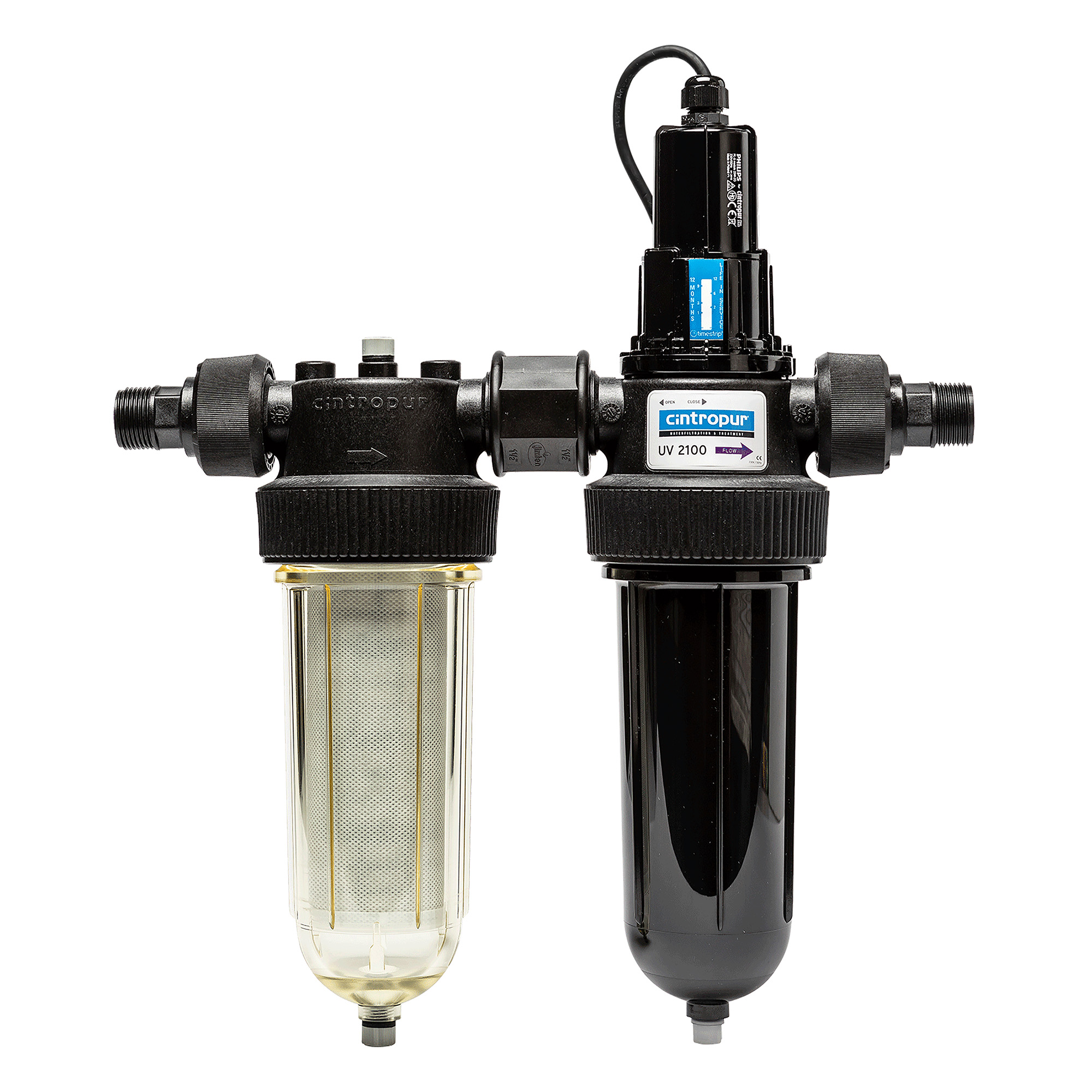 CINTROPUR DUO UV2100 3/4″ + 1″ CINTROPUR DUO UV2100, Komplettansicht der UV-Filtereinheit für Wasserdesinfekti-on