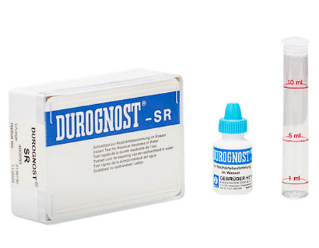 DUROGNOST® SR (0,5 / 0,25 °dH) Grenzwert-Besteck DUROGNOST SR Testkit, Tropfflasche mit Indikator, Röhrchen und Stopfen, Resthärtebestimmung