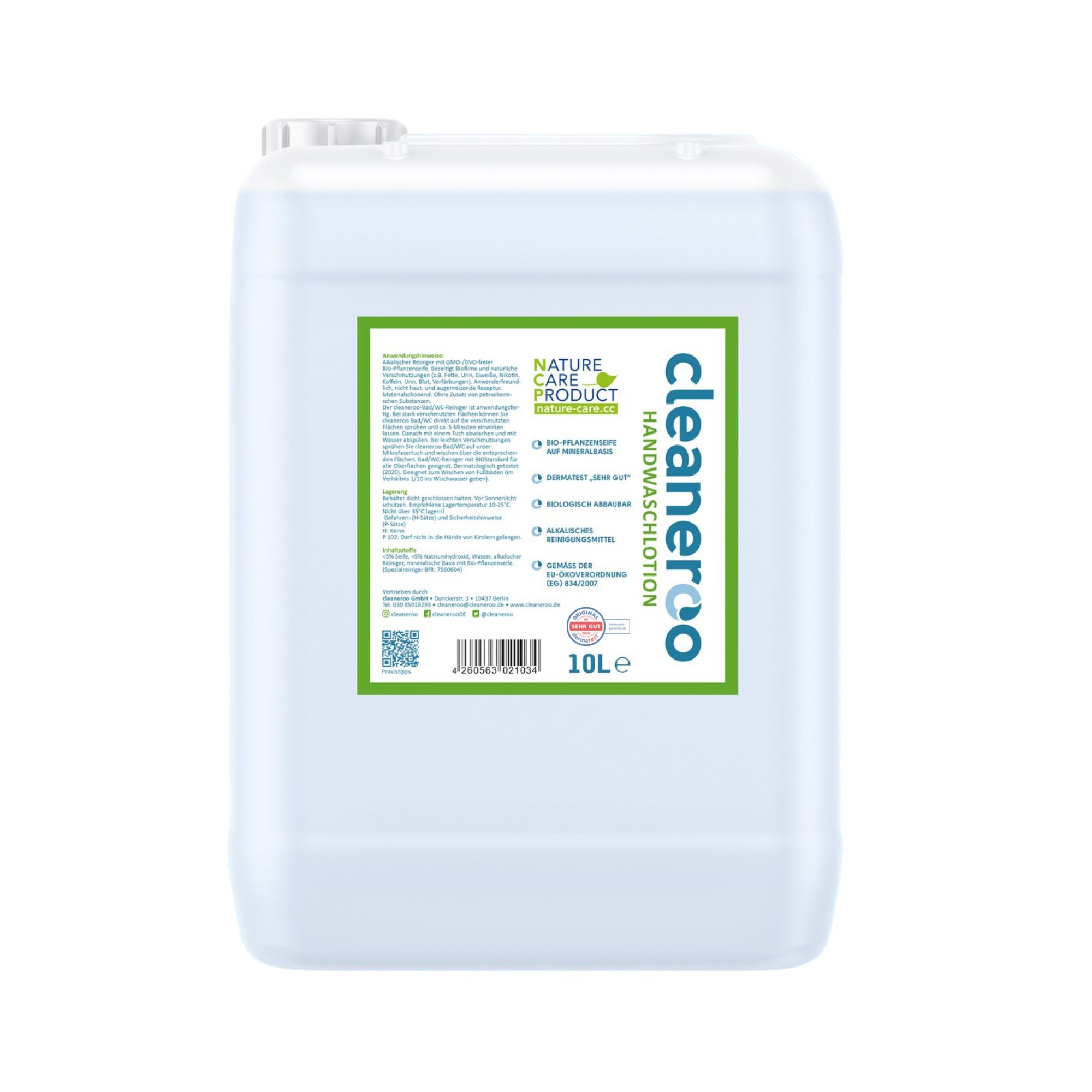 cleaneroo Handwaschlotion grün, 10 Liter Kanister, keine petrochemischen Zusätze