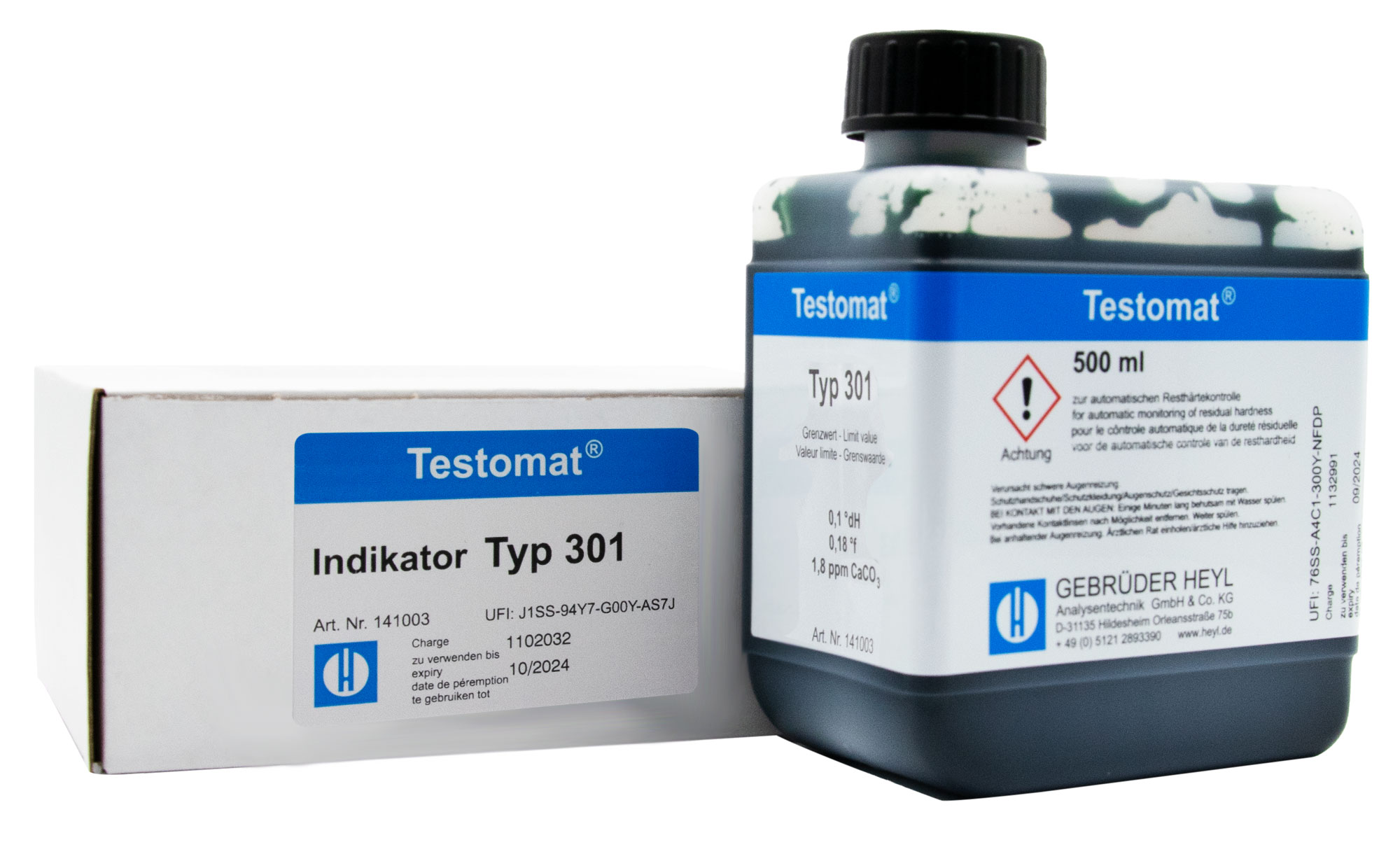 Testomat® 808 Indikator 301 500 ml Testomat® 808 Indikator 301, Flasche mit gut sichtbarem Etikett, Messung Resthärte
