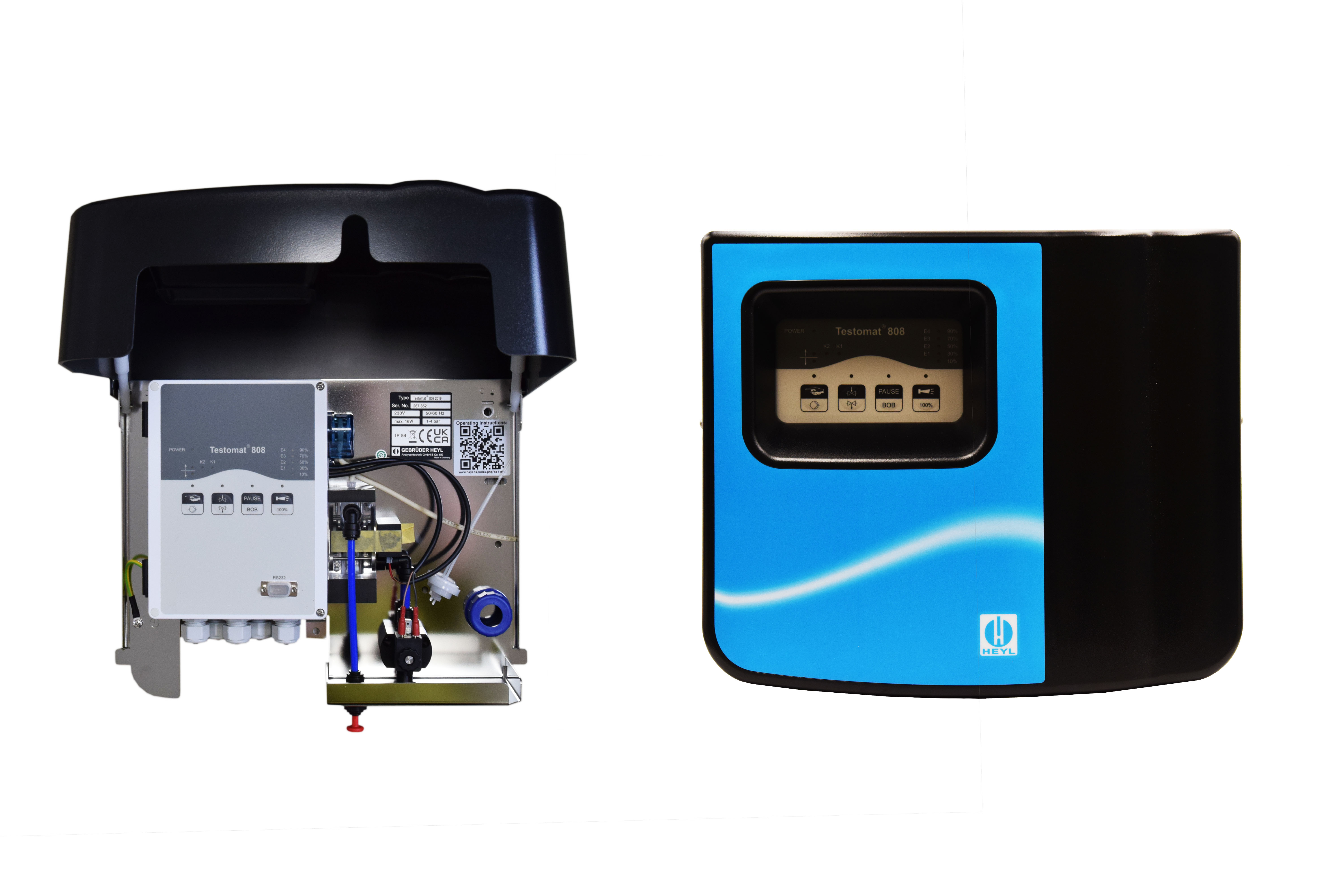 Testomat® 808 Testomat® 808, Vorder- und Rückansicht mit Gehäuse und Anschlüssen, LED-Anzeige sichtbar, Wasserhärtemessgerät, (D) 230 V/50-60 Hz 1 - 4 bar