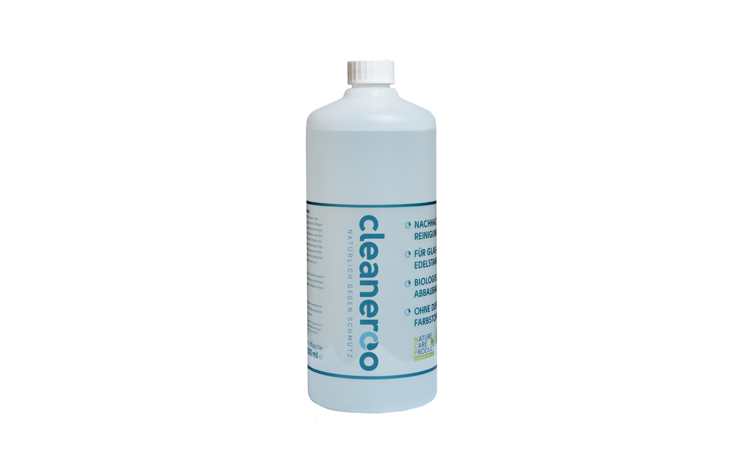 cleaneroo Unterhaltsreiniger blau, Frontansicht Flasche mit blauem Etikett, vegan und tierversuchsfrei