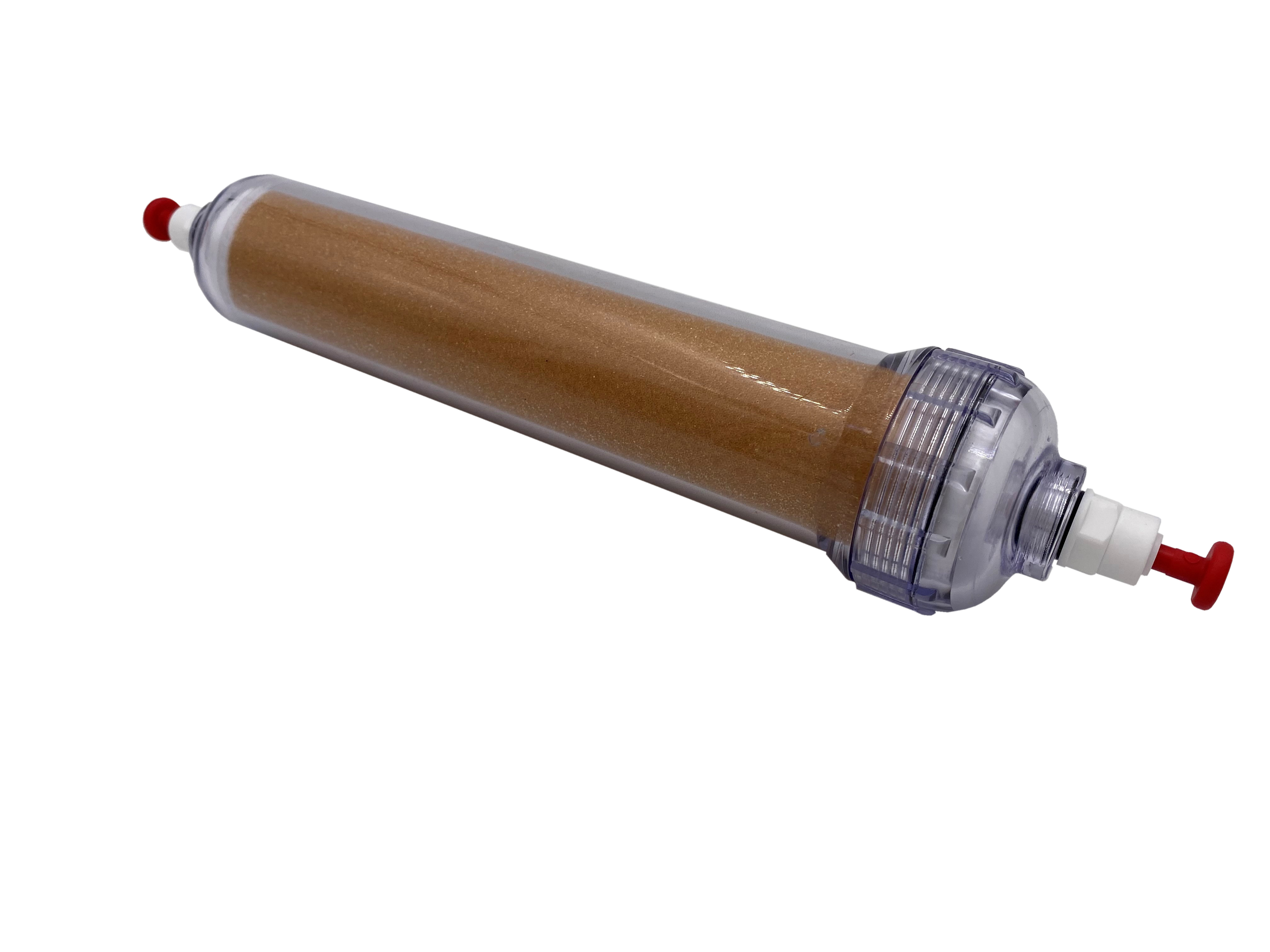 Silikatfilter Kartusche T808 SiO2 für den Wechsel des Doppelpumpenkopf Silikatfilter Kartusche T808 SiO2, seitliche Ansicht Filtergehäuse mit Spezialharz, kompakte Patrone für Pumpenkopfabgleich