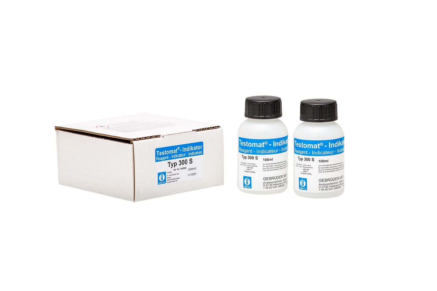 Testomat 808 Indikator 300 S, zwei 100-ml-Flaschen nebeneinander, Originalprodukt für Testomat 808