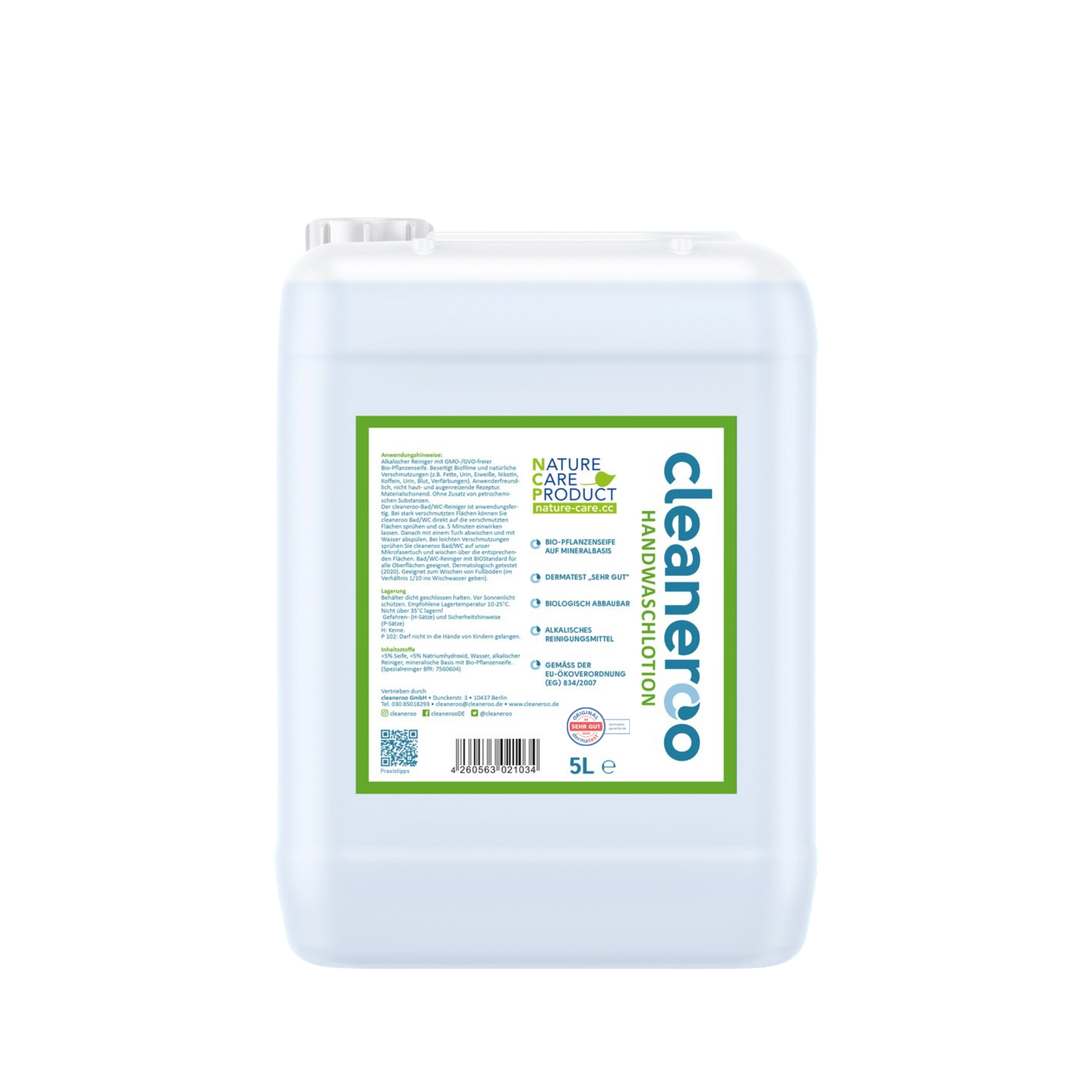 cleaneroo Handwaschlotion grün, 5 Liter Kanister mit Etikett, pflegend durch Olivenöl