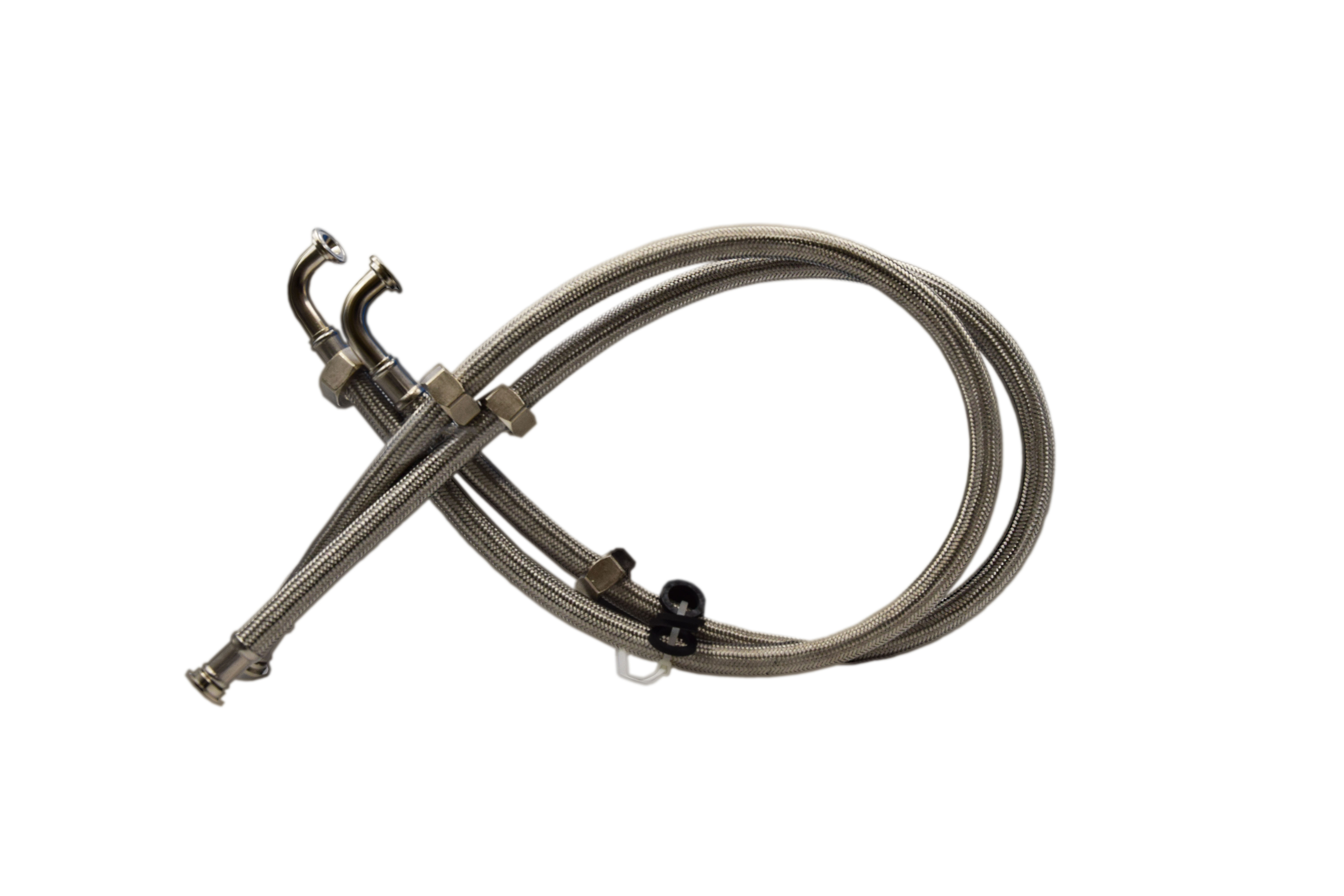2x 2000mm Anschlussschlauch für Edelstahlpatronen, 3/4" Verschr. - 3/4" Bogen mit Verschr. 2x 2000mm Anschlussschlauch für Edelstahlpatronen, 3/4" Verschraubung, 3/4" Bogen mit Verschraubung, sichtbare Biegekupplung, flexibler Verbindungsschlauch, Schlauch mit Edelstahl-Muffe, druckfester Anschluss