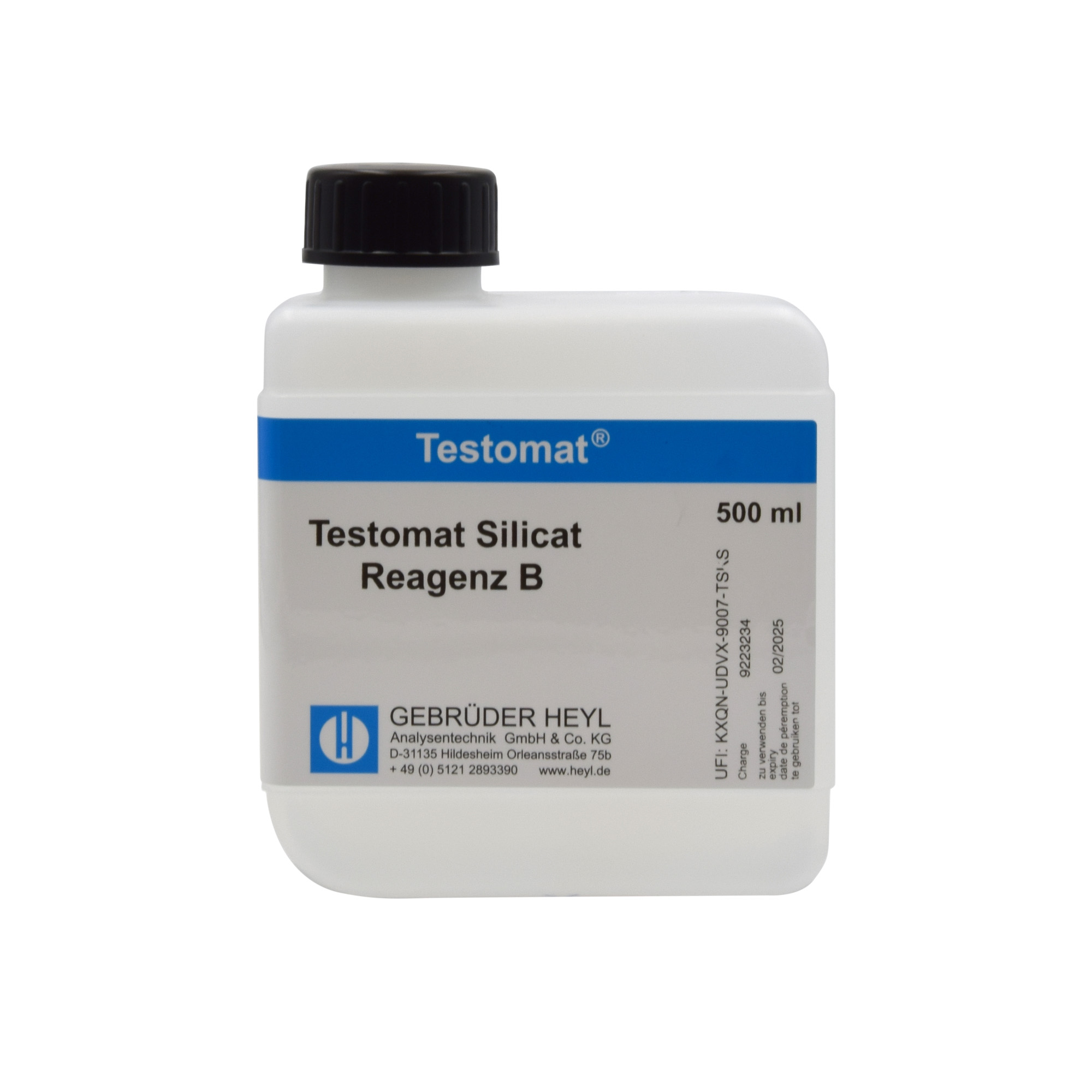 Testomat® 808 SIO2 Reagenz B, 500 ml Flasche, Seitansicht, Silikat-Mesungs